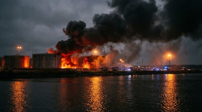 Incendiu terminal petrolier Primorsk port Marea Baltica drone ucrainene atac incendiu primorsk