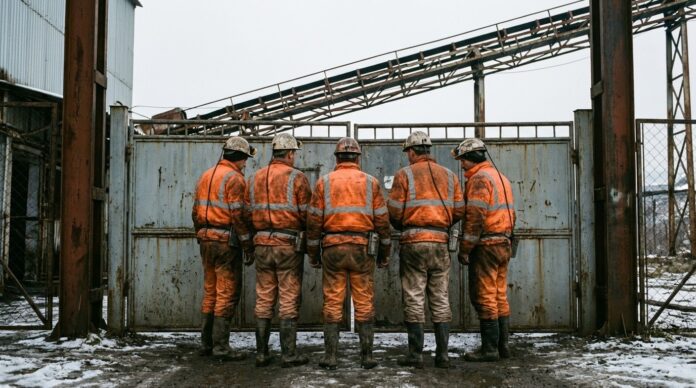 Mineri din Valea Jiului la intrarea in mina Lupeni diguri subterane inchidere mineri valea jiului