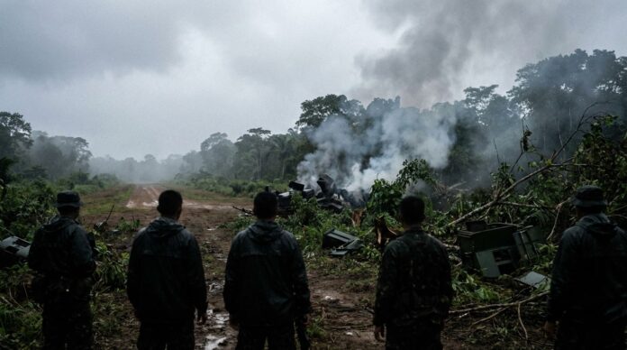 Avion militar Hercules C-130 prabusit Columbia langa Puerto Leguizamo avion militar prabusit
