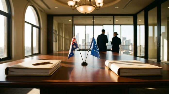 Ursula von der Leyen la semnarea acordului comercial UE Australia Canberra acord comercial UE Australia