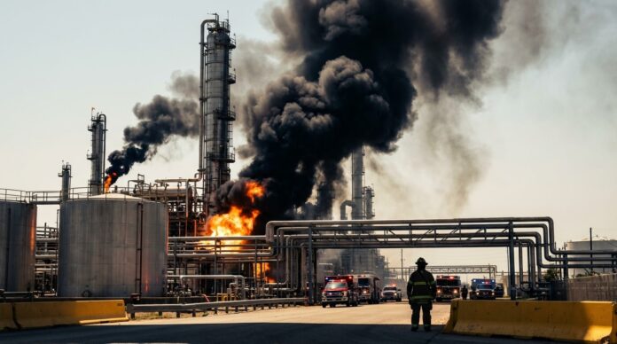 Incendiu si fum negru la rafinaria Valero Port Arthur Texas explozie explozie rafinarie