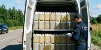 Aproape o tonă de insecticid din Ucraina, confiscată în Satu Mare: patru persoane cercetate penal Politisti de frontiera langa vehicul cu insecticid confiscat Satu Mare Ucraina