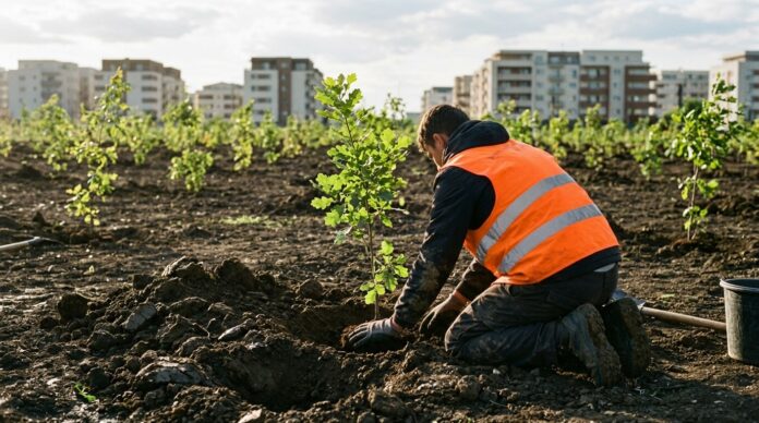 Plantare arbori paduri urbane Galati proiect PNRR zona bulevard