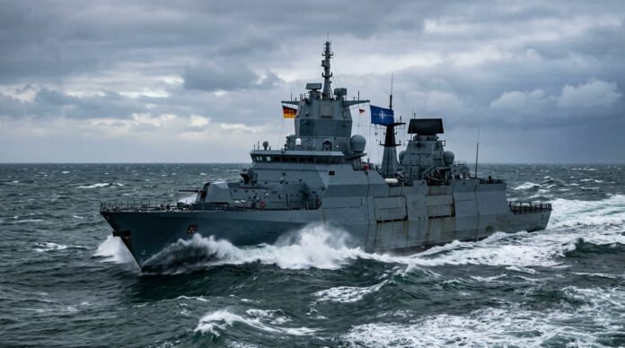 Fregata germana Sachsen navigand in Atlanticul de Nord forta NATO fregate germane atlantic