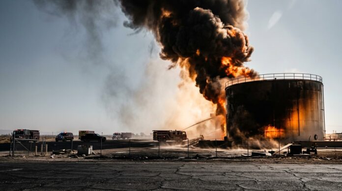 Rezervor de combustibil in flacari la aeroportul international din Kuweit atac drone incendiu aeroport kuweit
