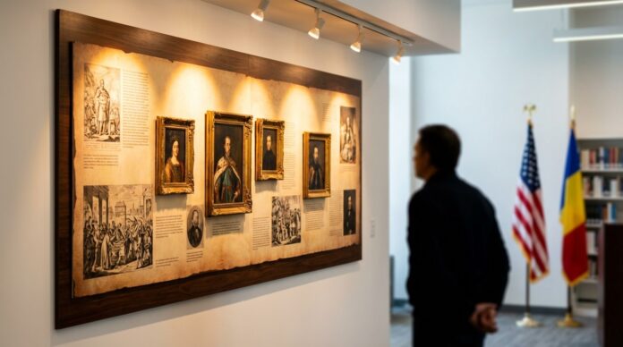 Expozitie parintii fondatori SUA portrete semnatari Declaratia Independenta Biblioteca Nationala Bucuresti