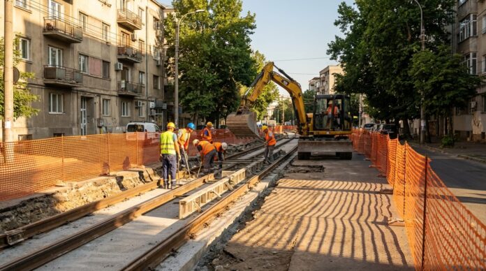 Strada Turmelor inchisa lucrari linie tramvai Bucuresti semne rutiere