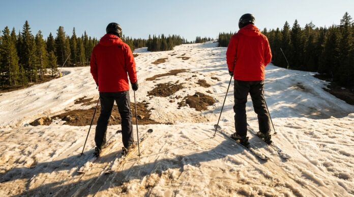 Schior pe partie superioara Poiana Brasov zapada moale primavara sezon final sezon schi poiana brasov