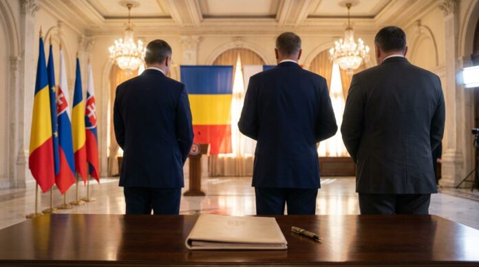 Premierul Robert Fico si Ilie Bolojan la Palatul Victoria onoruri militare ceremonie robert fico romania