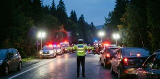 Un mort și un rănit grav pe DN 11 în Covasna, după coliziunea dintre o mașină și un ATV Masini de politie si ambulanta la locul accidentului rutier dn 11 covasna atv accident rutier dn 11