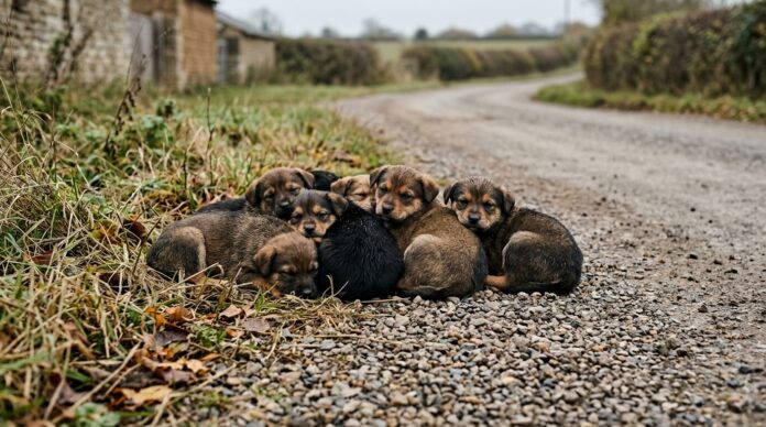 Sapte catelusi abandonati la marginea unui sat din Valcea preluati de asociatie abandon catelusi
