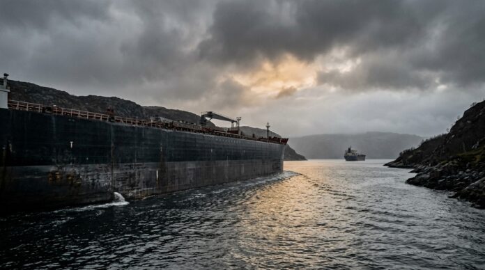 Nava petroliera traversand stramtoarea ormuz cu escorta militara americana