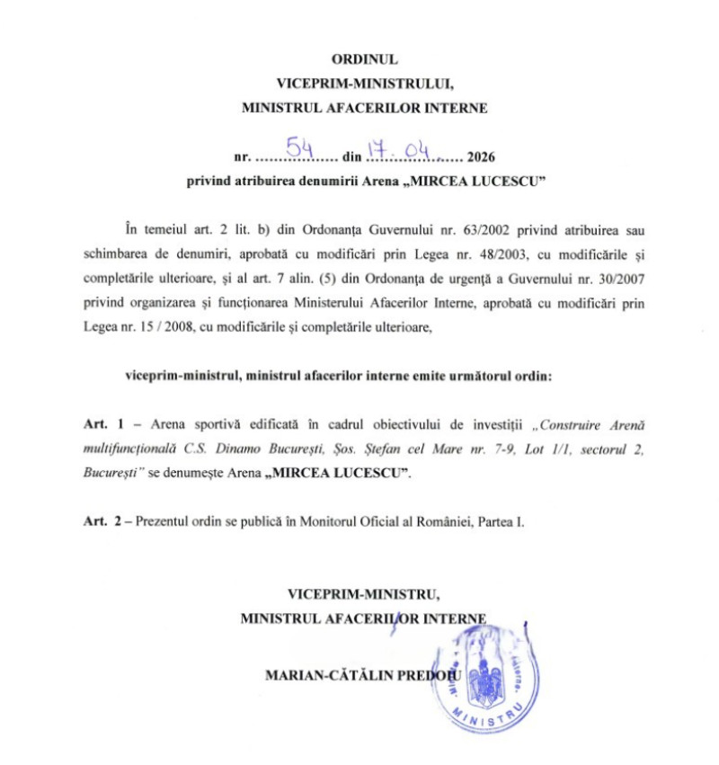 decizie MAI stadion mircea lucescu