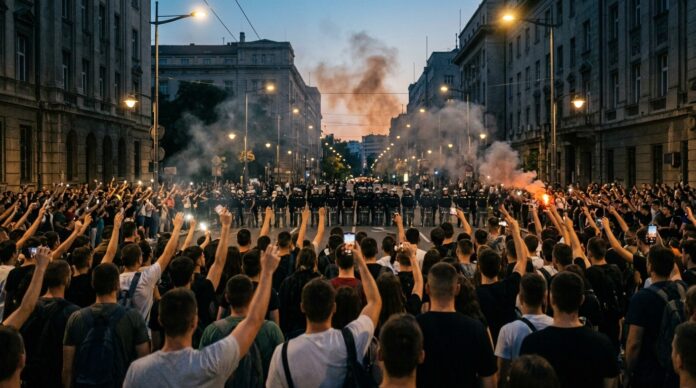 Studenti sarbi in confruntare cu politia in centrul Belgradului proteste universitate proteste belgrad