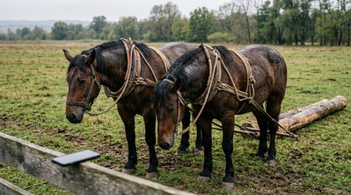 Cai epuizati tragand greutati proprietar retinut schingiuirea animalelor Bistrita
