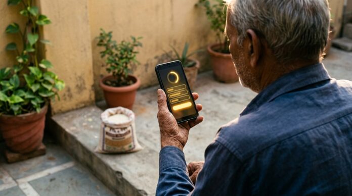 Functionar indian cu tableta inregistrand date recensamant digital gospodarie recensamant digital india