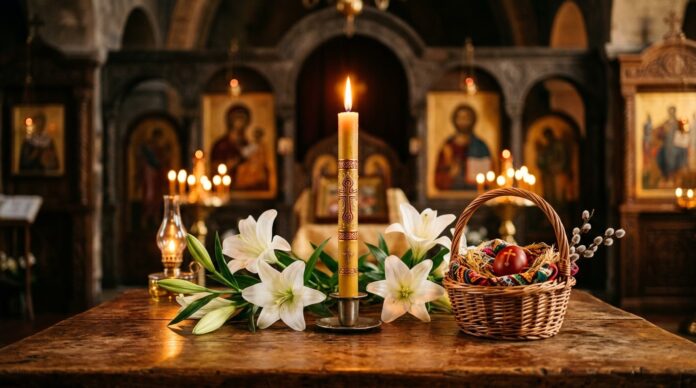 Patriarhul Daniel citind pastorala de pasti in catedrala ortodoxa