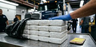 30 kg de cocaină, descoperite într-un TIR în Mehedinți: șofer turc reținut Politisti DIICOT langa TIR confiscat cocaina 30 kilograme pungi Mehedinti cocaina cetatean turc