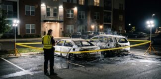 VIDEO Au incendiat două mașini în Făgăraș și au încercat să scape neidentificați. Ce metode au folosit ca să inducă în eroare polițiștii municipiul fagaras incendiat doua masini ince trei barbati varste
