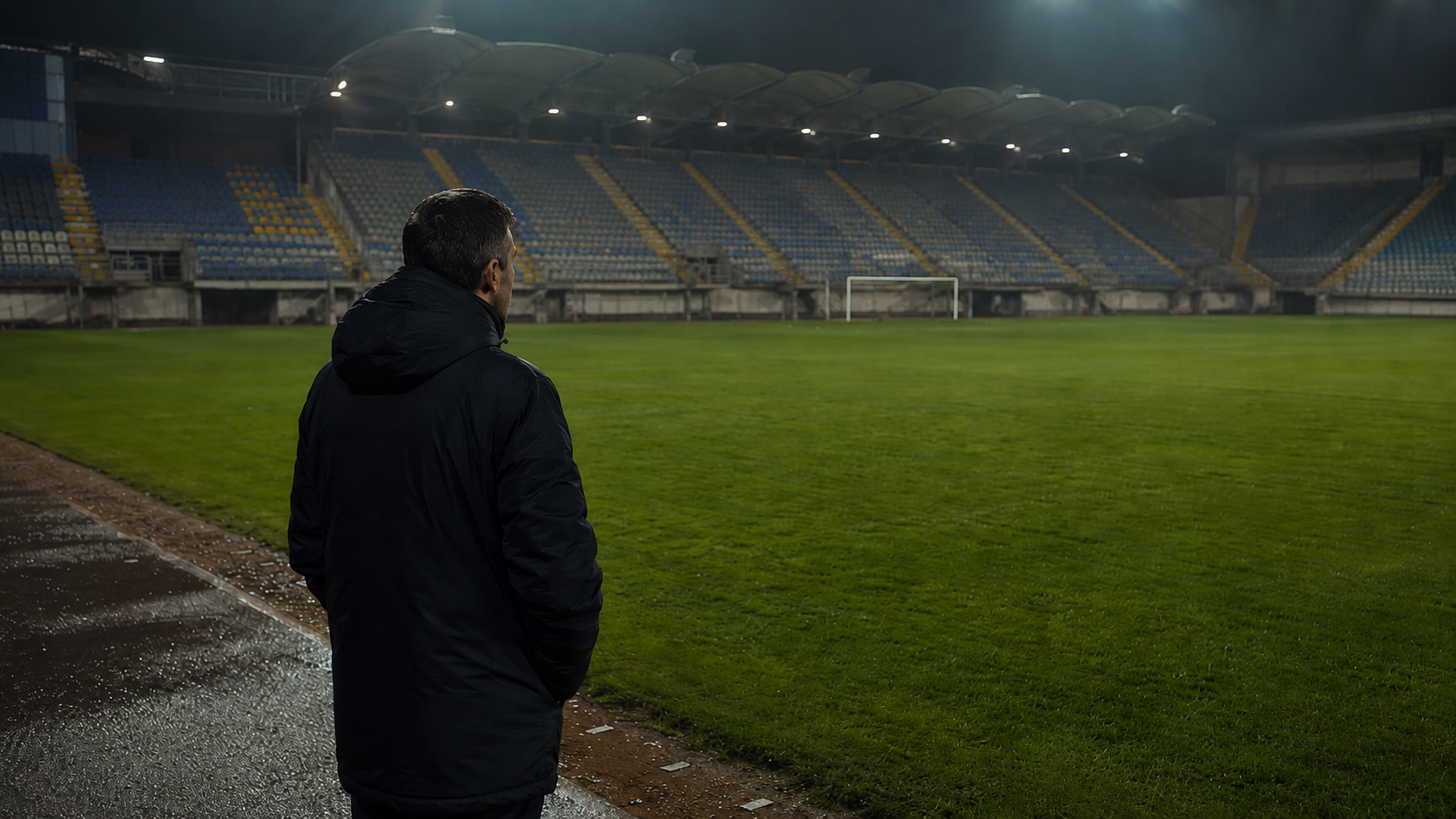 Antrenor privind terenul de fotbal gol