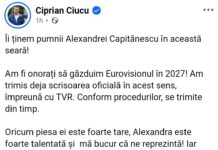 Ciprian Ciucu anunță că Bucureștiul vrea să găzduiască ediția din 2027 a Eurovision ciprian ciucu primar bucuresti eurovision 2027 candidatura oficiala
