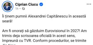 Ciprian Ciucu anunță că Bucureștiul vrea să găzduiască ediția din 2027 a Eurovision