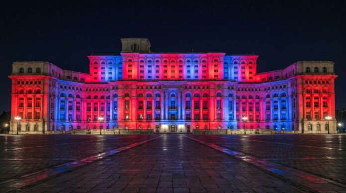 steaua bucuresti cupa campionilor 40 ani parlamentul iluminat rosu albastru